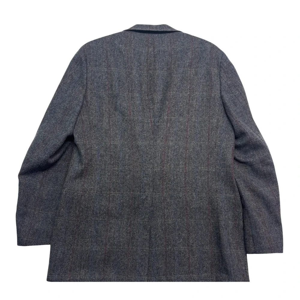 vtg Gray Herringbone 42R Tweed Blazer Windowpane Jacket 100% Wool Sport Coat